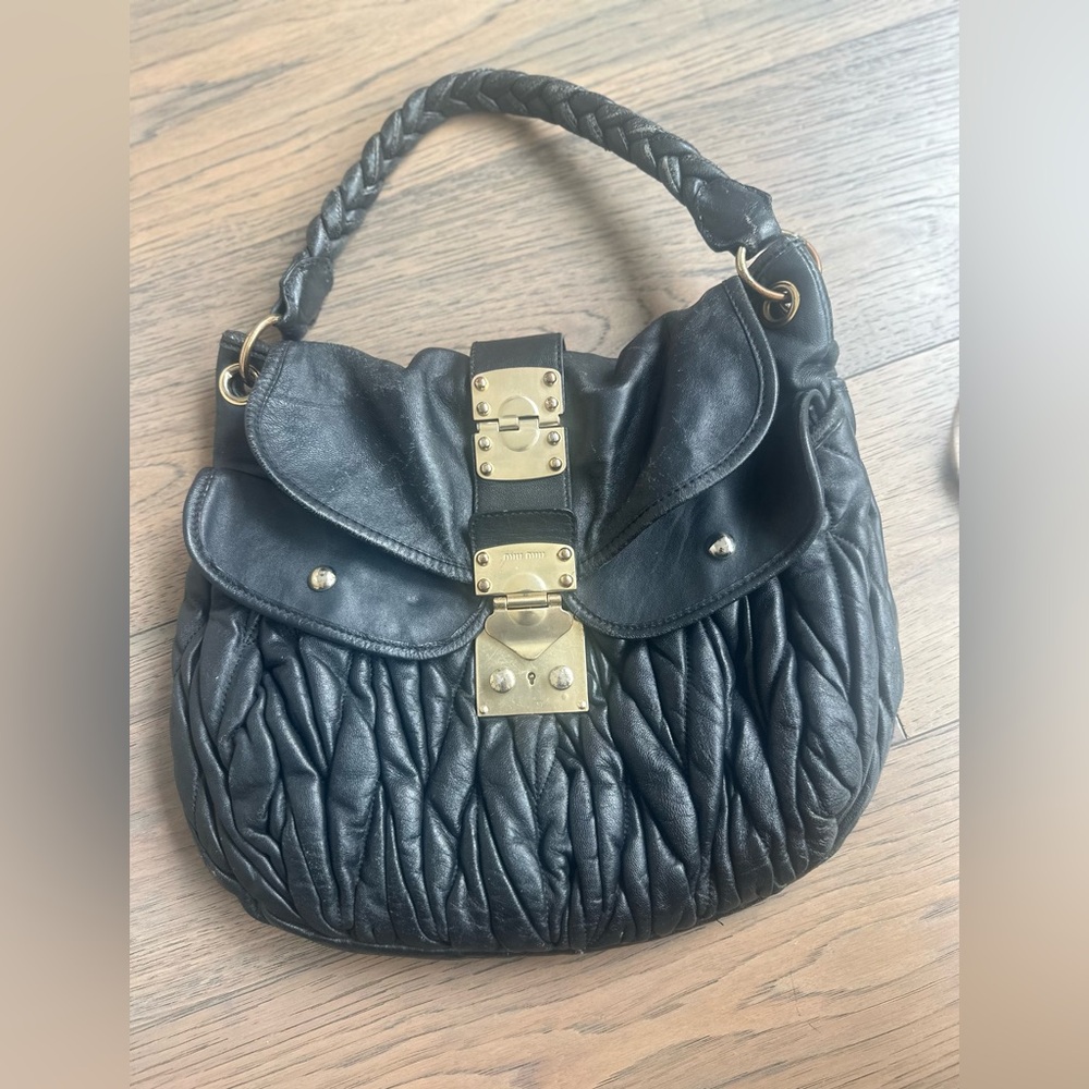Miu Miu Black Shoulder Bag with Gold Accents - Picture 11 of 15